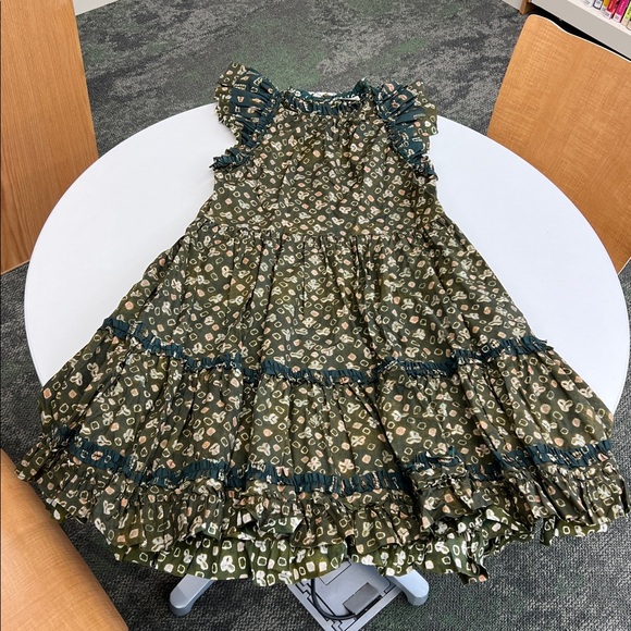 Ulla Johnson joan printed jasper green ruffle trimmed tiered dress with pockets - Picture 4 of 10